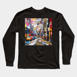 City Street with Cars Collage Long Sleeve T-Shirt